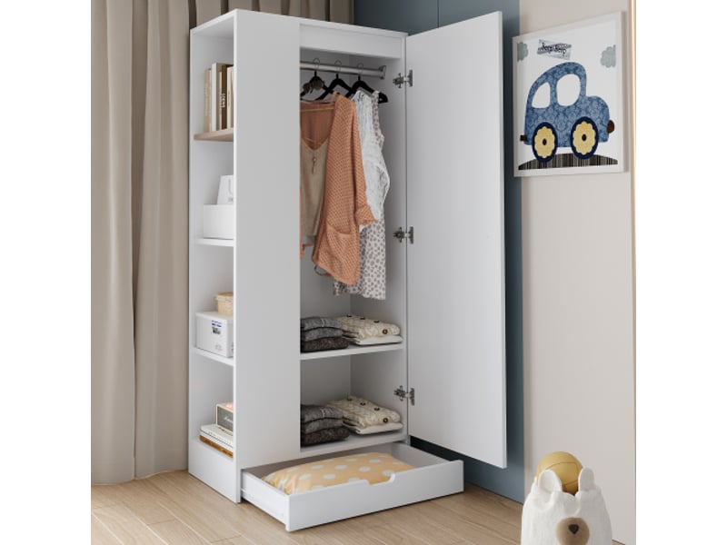  Armoire blanche 70x40x170 cm – 1 porte, étagères et tiroirs – rangement moderne  - Conforama D