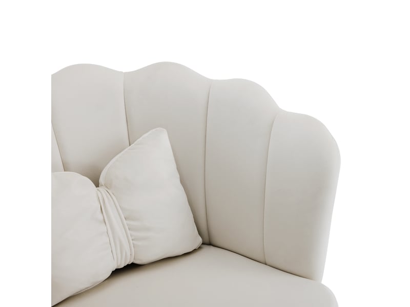  Chaise rembourrée à dossier pétale avec coussins de soutien et pieds métalliques dorés en velours beige  - Conforama E