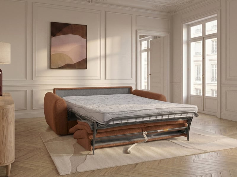  Bobochic canapé droit convertible minorque ouverture express tissu chenille orange 140x200 MINORQUE - Conforama C