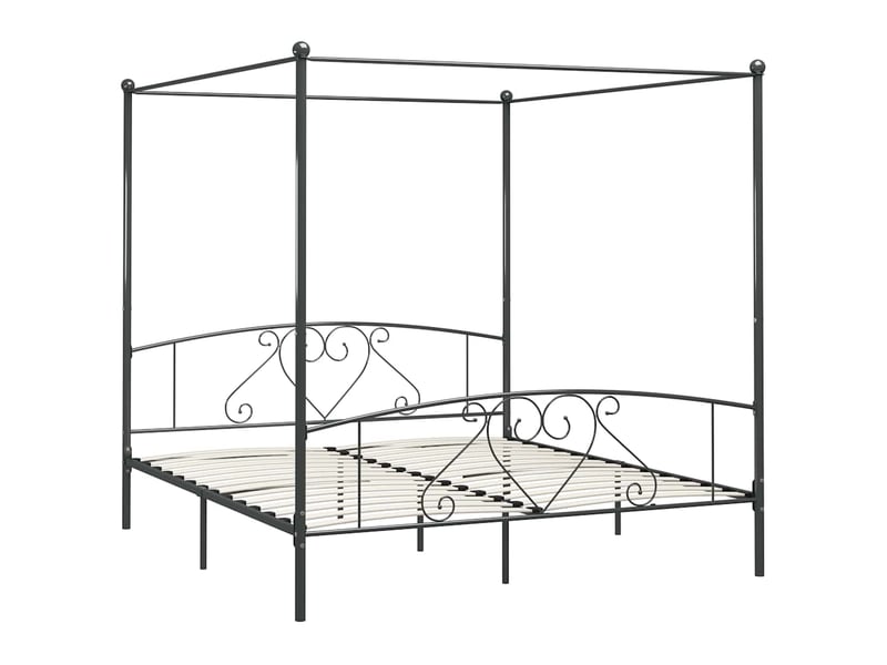  Lit double- lit adulte -  cadre de lit à baldaquin sans matelas gris métal 200x200 cm  - Conforama A
