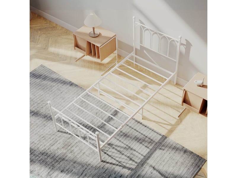  Lit simple 90x200 cm, lit adulte 90x200 cm, cadre de lit en metal blanc avec sommier a lattes, sans matelas  - Conforama R