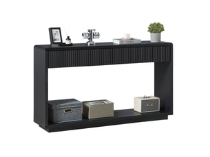 Table console d'entrée noire 150 cm avec 2 tiroirs et étagère ouverte, style moderne pour le couloir et le salon