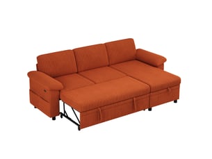Canapé d'angle réversible convertible <strong>MIVRAY </strong> <strong></strong> 3 places Velours côtelé orange avec coffre de rangement