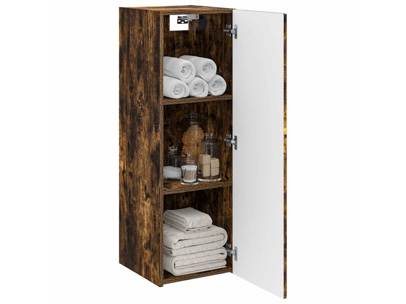  Cabinet salle de bain mural, meuble de rangement chêne fumé 33x34.5x100 cm shl7203  - Conforama C