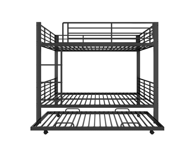  Lit superposé 140x200 cm avec lit gigogne en métal couleur noir sans matelas, design industriel, design moderne  - Conforama A