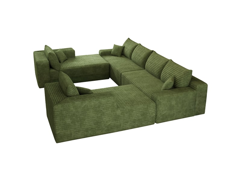  Canapé modulable convertible 2 places 302 x 242 x 83 cm, canapé-lit sans structure, rembourrage mousse, design minimaliste, velours côtelé, vert Bliss Lite - Conforama A