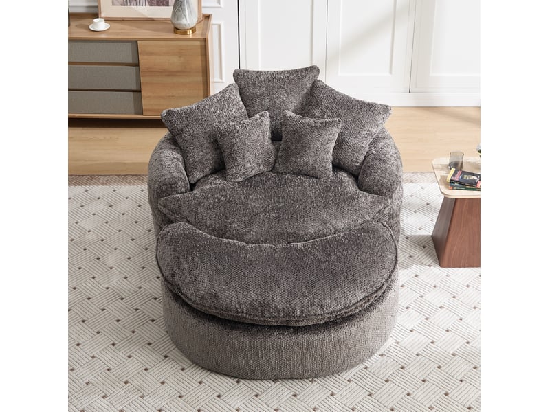 Fauteuil lounge mousse polyester gris, avec pouf, coussin inclus 190,5x138x63 cm - Conforama D