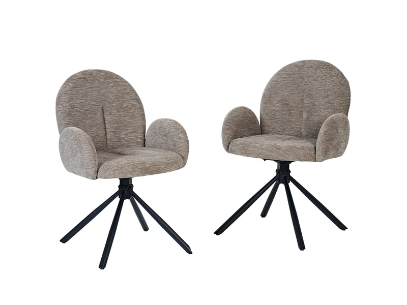  Lot de 2 chaises de salle à manger pivotantes avec accoudoirs 53,5x52x86,5 cm, cadre métallique, tissu chenille noir taupe  - Conforama A