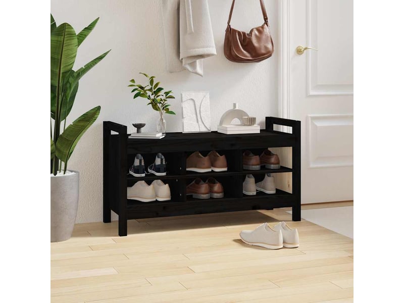  Banc d'entrée, banc interieur noir 110x40x60 cm bois de pin massif  - Conforama E