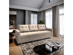 Canapé droit convertible <strong>MASSENO</strong> <strong></strong> 3 places Polyester beige avec coffre de rangement