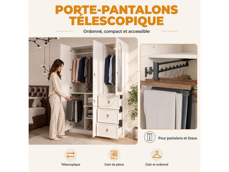  Coiffeuse avec miroir led dimmable et rangement bijoux rotatif, table de maquillage blanche 115x40x142 cm  - Conforama R