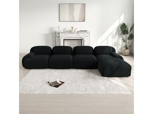 Canapé d'angle 4 places en velours côtelé noir avec méridienne, accoudoirs extra-larges et assise 32d