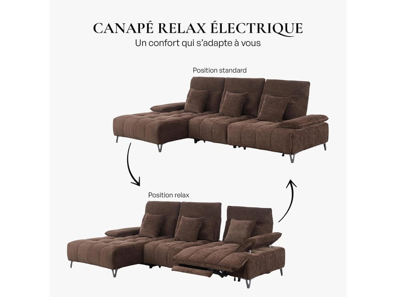  Canapé d'angle relax électrique en tissu matelassé marron - angle  - Conforama C