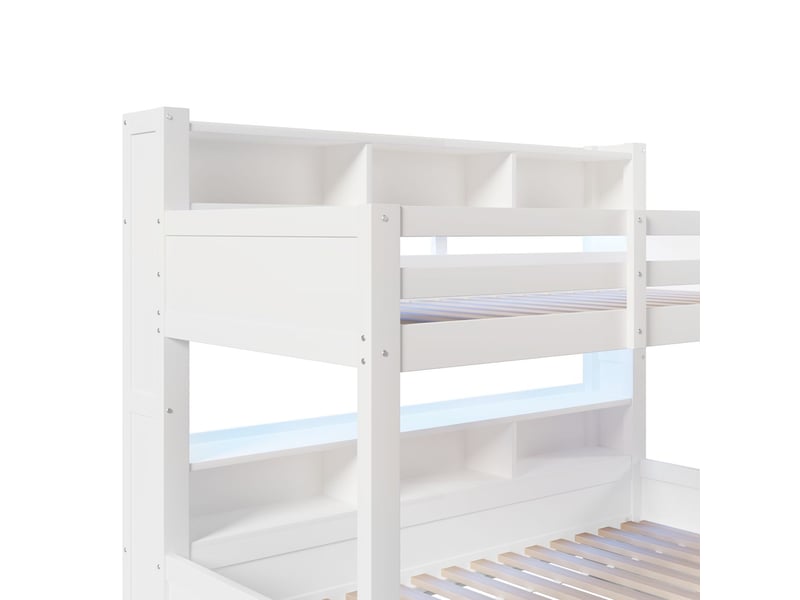  Lit superposé 90 x 200 + 140 x 200 cm échelle barrières de lit plusieurs compartiments ouverts position d’échelle modulable 1 tiroir éclairage led blanc  - Conforama D