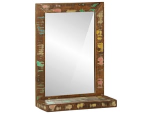 Miroir de salle de bain, miroir de toilette avec étagère marron bois recyclé solide cf62524