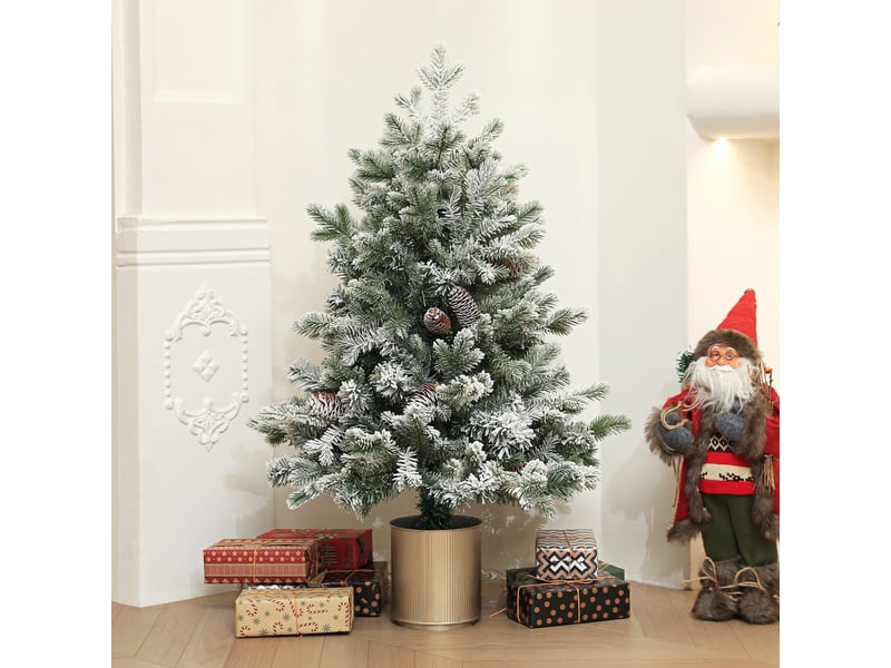  Sapin de noël enneigé avec pommes de pin, ignifugé, stable, ø60 x 100 cm (h), vertor  - Conforama C