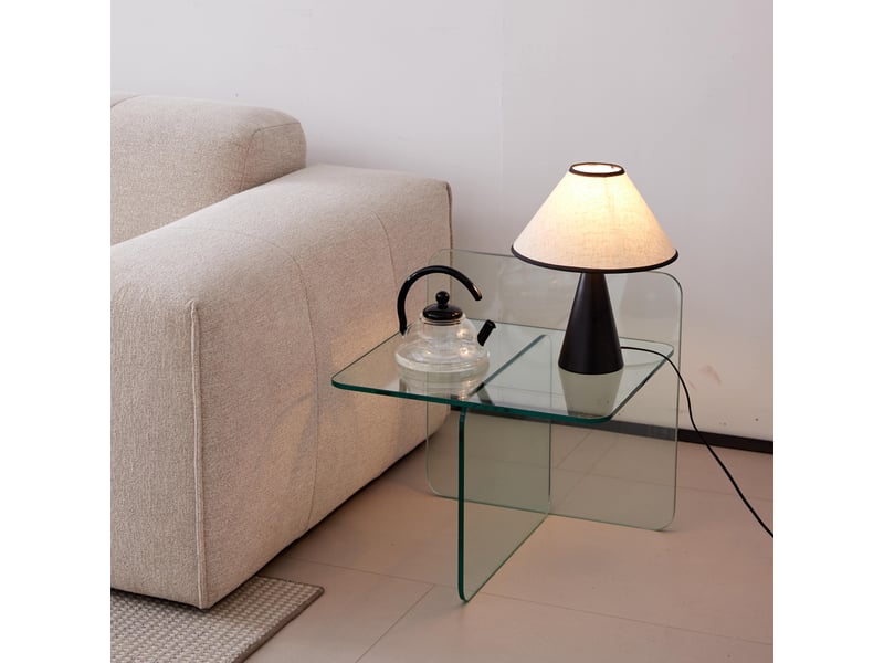  Table d'appoint, avec verre trempé transparent et forme courbée, pour salon, bureau et extérieur, 45 × 45 × 41 cm  - Conforama B