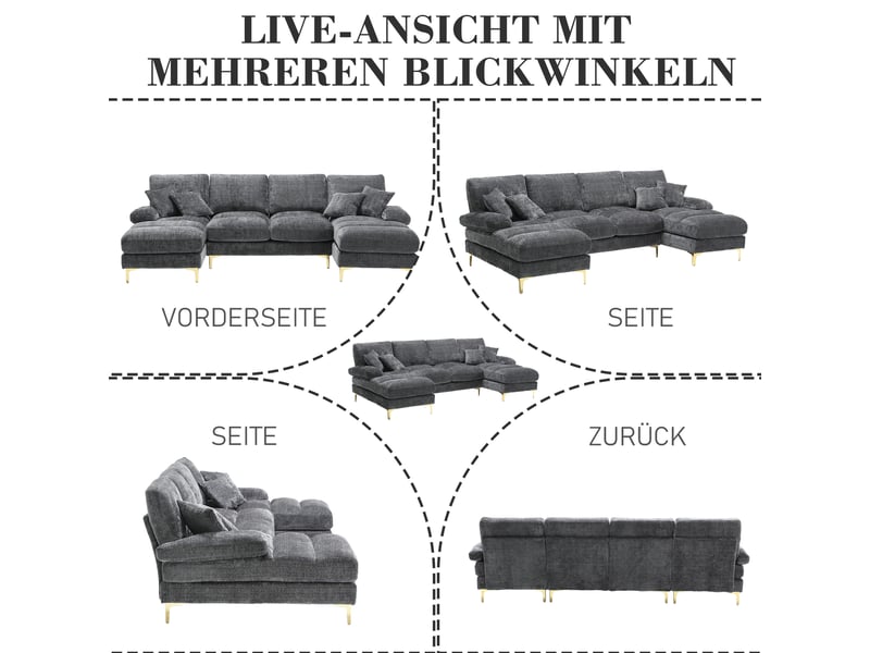  Canapé d'angle, canapé chenille – pour salon, pour appartement, en chenille, forme u  - Conforama E