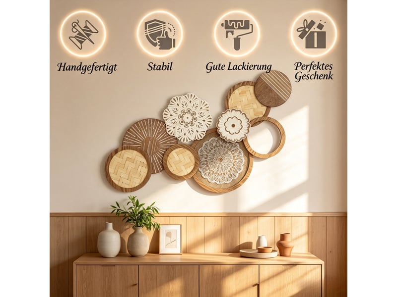  Décoration murale en bois moderne avec panneaux en verre, design unique pour salon  - Conforama E