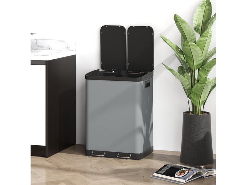  Poubelle à pédale 2x30 l 48,8x39,5x67 cm fermeture douce métal grise  - Conforama C