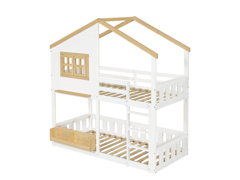  Lit superposé lit enfant 2x90x200 cm blanc et bois naturel mdf  - Conforama E