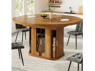 Table à manger extensible ronde à ovale 118-158x118x77 cm, mdf, noyer