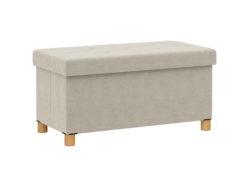  Banc de rangement d'une capacité de 67 l 76 x 38 x 38 cm tapissé en velours charge 120 kg pour salon chambre en crème  - Conforama A