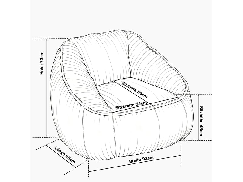  Fauteuil pouf garni de mousse à mémoire de forme avec dossier et accoudoirs en velours côtelé noir  - Conforama C
