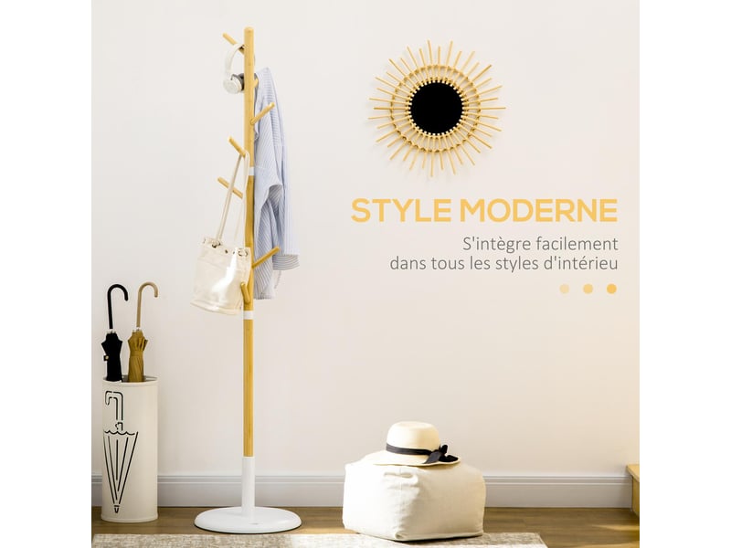  Portemanteau sur pied avec 8 patères en bambou et mdf ø 37,8x175,6 cm  - Conforama D