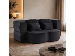 Canapé convertible au sol 2 places avec 4 coussins  - mousse haute densité, tissu velours noir
