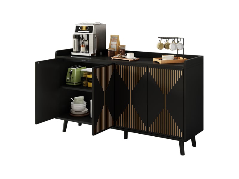 Buffet 140x40x84 cm 4 portes avec étagères réglables noir - Conforama A