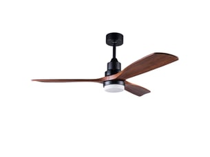 Ventilateur de plafond 52 pouces en métal et bois avec éclairage et télécommande noir et noyer foncé chicfurn