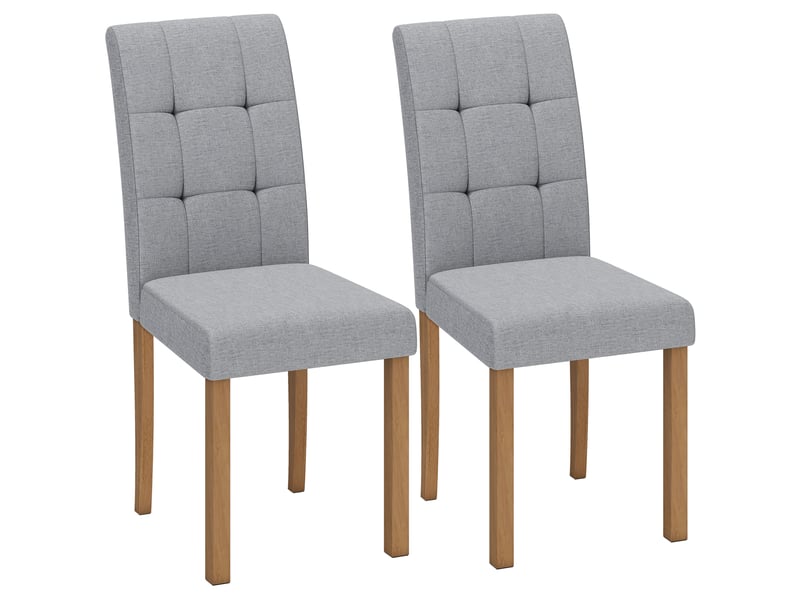  Lot de 2 chaises de salle à manger, chaise de cuisine moderne avec siège rembourré en tissu effet lin, gris clair  - Conforama A