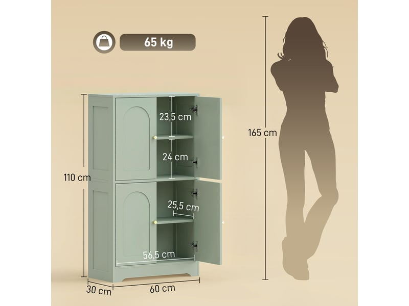  Bahut armoire de cuisine - 4 portes, 2 étagères - dim. 60 x 30 x 110 cm - vert de gris doré  - Conforama C