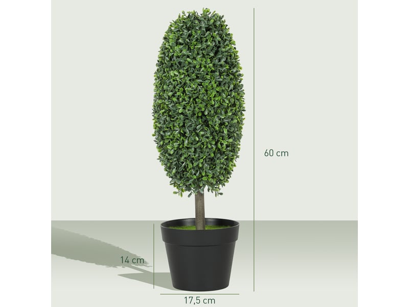  Lot de 2 plantes artificielles, arbres artificiels résistants aux uv en pots, plastique, ciment, vert  - Conforama E