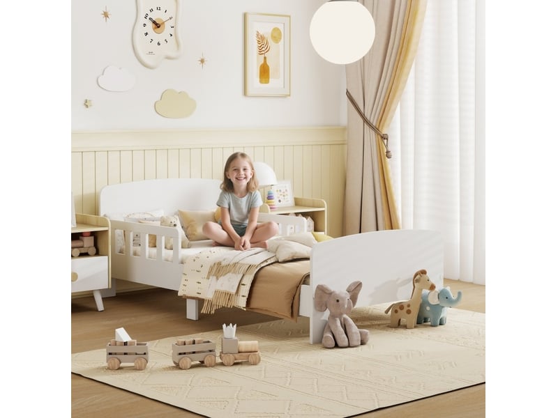  Lit enfant 3-8 ans avec barrières de sécurité, 140x70 cm, mdf blanc  - Conforama D