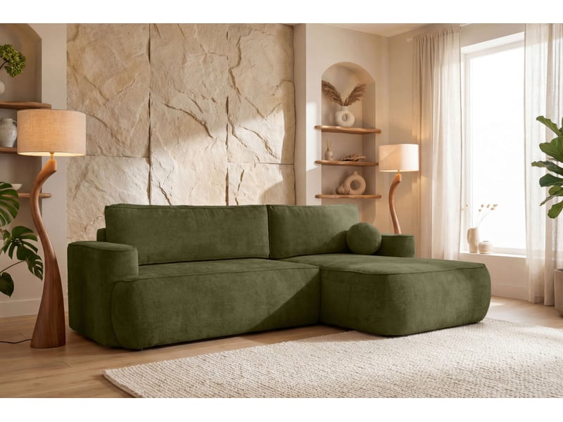  Canapé d'angle droit cassis avec coffre de rangement en tissu chenille - vert CASSIS - Conforama B
