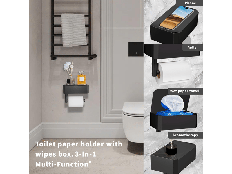 Porte-rouleau de papier toilette murale sans percage - support et dérouleur wc - noir - Conforama B