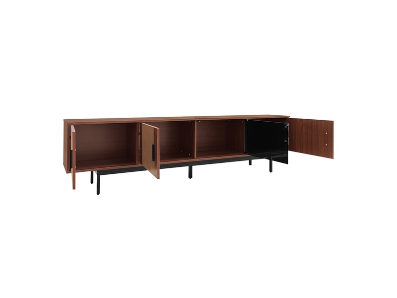  Meuble tv 200 cm noyer et noir avec led et portes en verre  - Conforama W