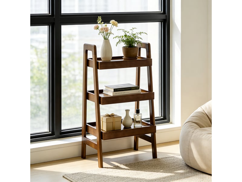 Petite étagère trapézoïdale à trois niveaux en noyer - étagère de rangement ouverte en bois massif, adaptée au salon et à la chambre. - Conforama D