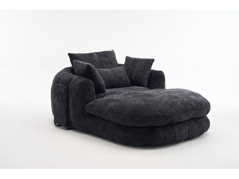  Fauteuil chaise longue à assise profonde avec coussins pour salon chambre lecture sans montage en chenille noire  - Conforama A
