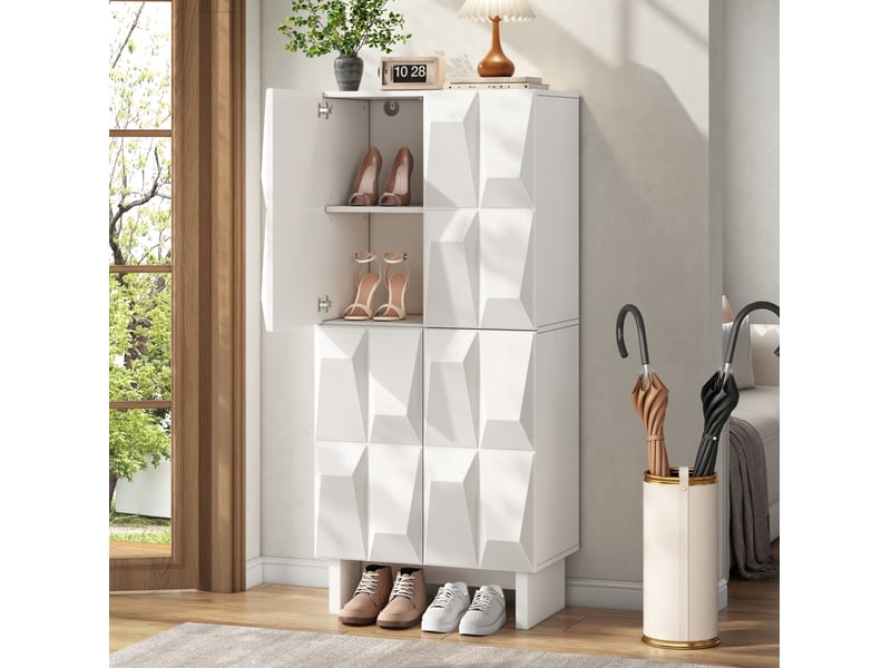  Meuble à chaussures et buffet compact 60,5 x 34 x 135,5 cm – blanc – rangement modulable  - Conforama E