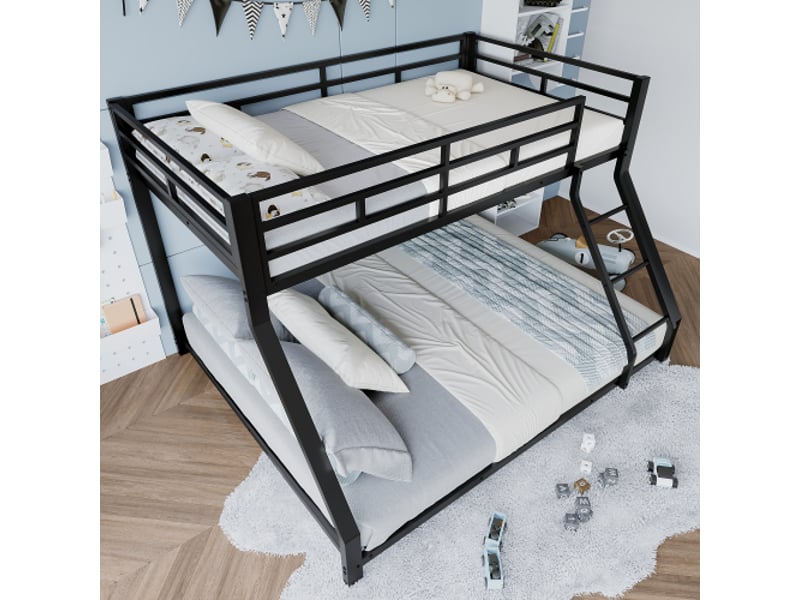  Lit superposé métallique noir 90x200140x200 – garde-corps, marches, certifié en 747, sans matelas  - Conforama D