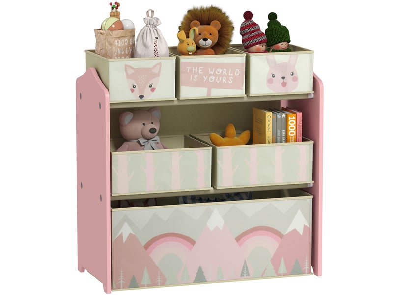 Meuble de rangement pour jouets d'enfants avec 6 bacs en tissu amovibles, 63 x 30 x 66 cm, rose - Conforama A
