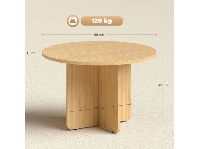  Table basse ronde en bambou à piètement croisé et pieds réglables pour salon 66×66×45 cm bois naturel  - Conforama E