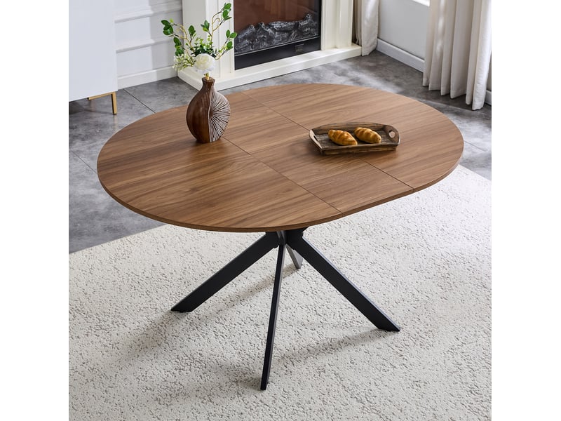  Table à manger extensible ronde 107 cm, longueur 137 cm, mdf effet noyer et métal noir - salle à manger  - Conforama B