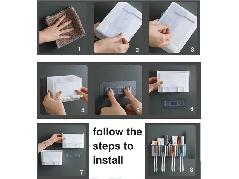  Porte-brosse à dents sans perforation, organisateur de salle de bain multifonctionnel avec fentes pour tasse et tête de brosse à dents.  - Conforama E