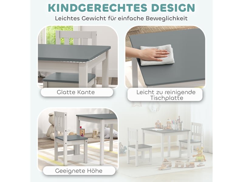  Table enfant avec 2 chaises, ensemble de salon enfant 3 pièces, mobilier enfant, 56 x 52 x 48 cm, gris  - Conforama E