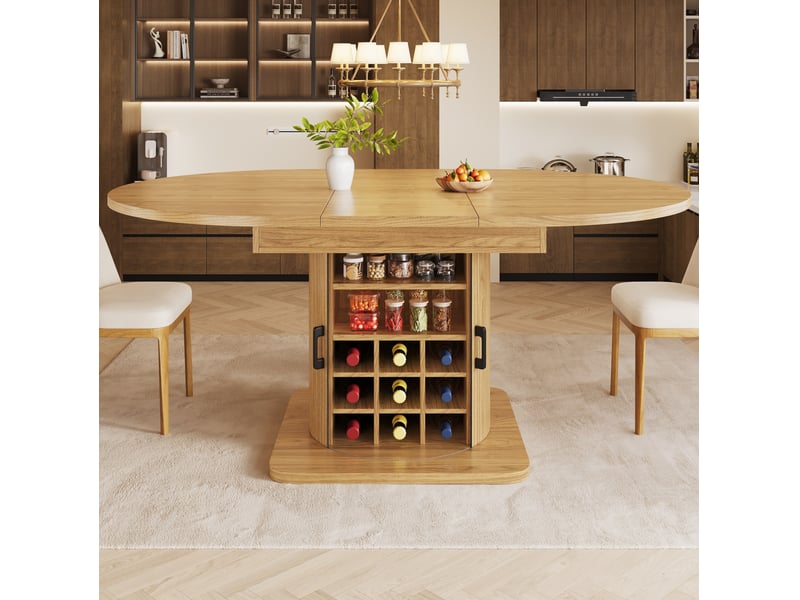  Table à manger extensible avec rangement 118-158x118x76 cm mdf brun clair  - Conforama W
