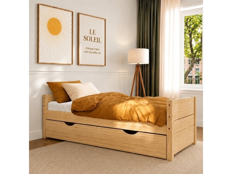  Lit banquette gigogne 90x200 cm louw  bois naturel Louw - Conforama C